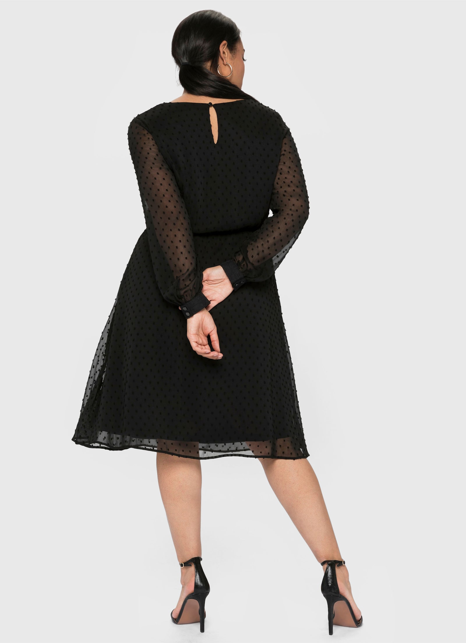 sheego Robe en mousseline avec effet 3D - noir