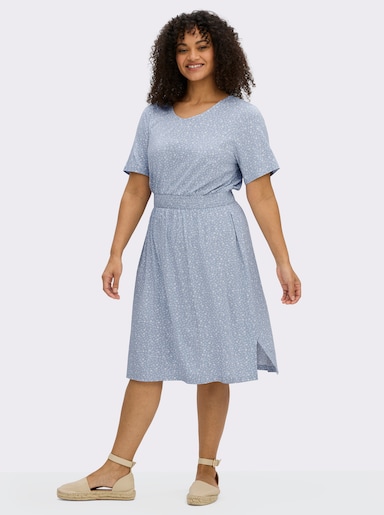 sheego Blumenkleid mit Smokbund - bleu-ecru-bedruckt