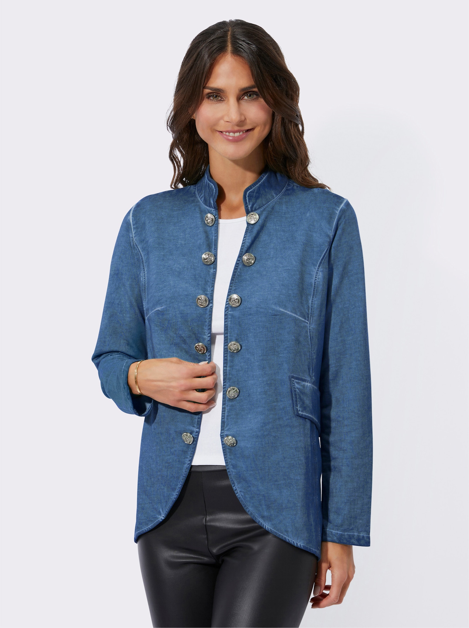 Sweatjacke in Oil-dyed-Optik - jeansblau