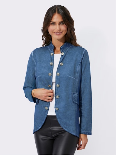 Sweatjacke in Oil-dyed-Optik - jeansblau