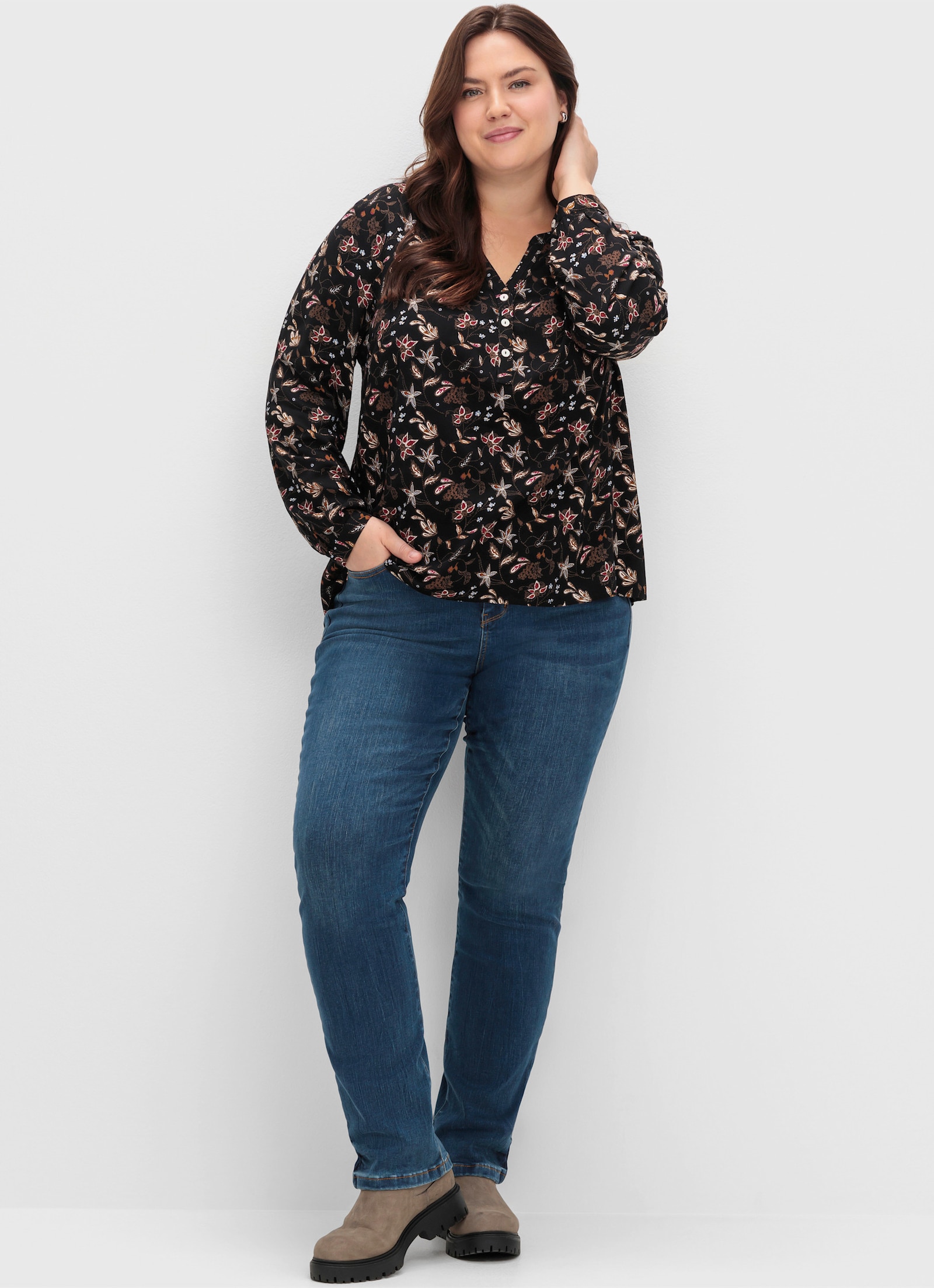 sheego Tunika im Doppelpack - aubergine + schwarz-gemustert