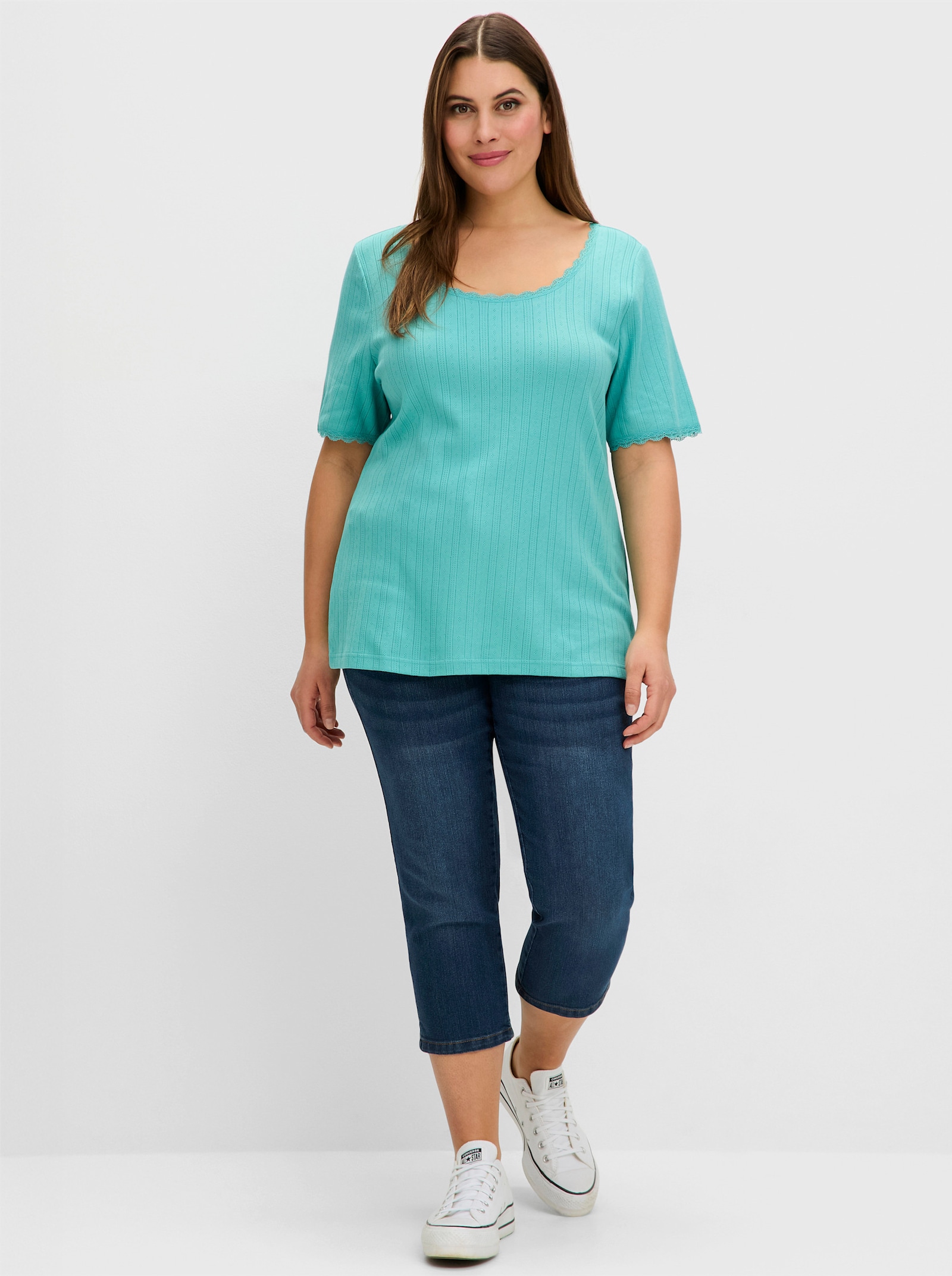 sheego Geribd shirt met kanten randen - oceaan