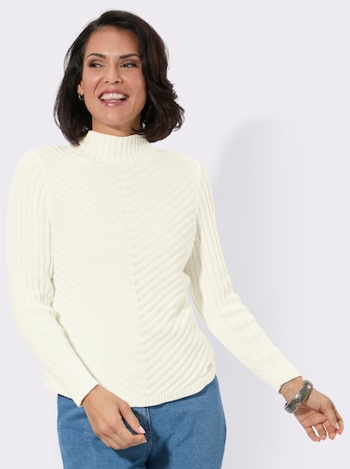 Stehkragenpullover mit abgerundetem Saum - ecru
