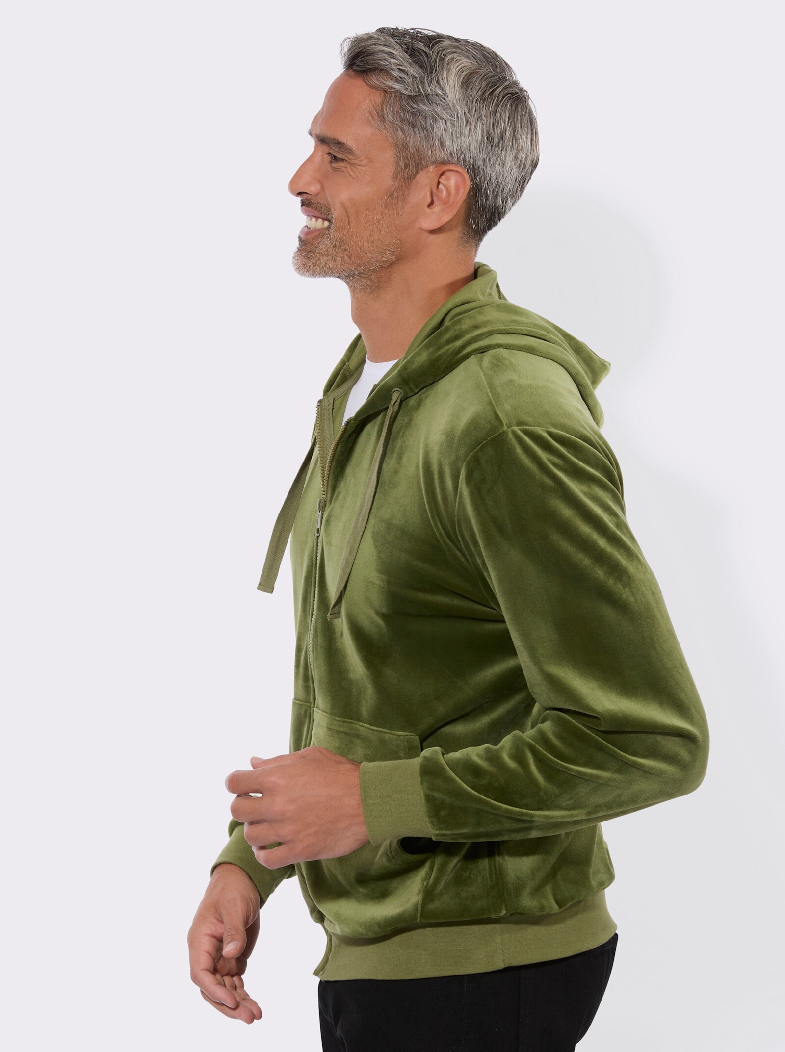 Kapuzennickijacke mit elastischen Bündchen - oliv