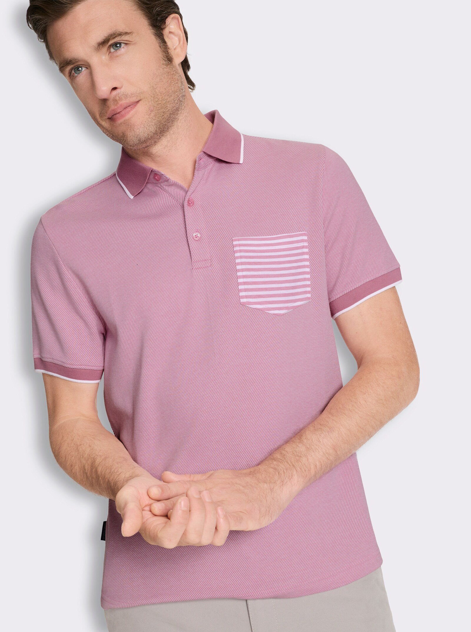 Marco Donati Kurzarmshirt in Jacquard-Qualität, mit Modal - altrosa-gestreift