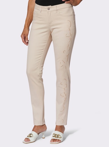 5-Pocket-Jeans mit Pailletten und Motivstickerei - elfenbein