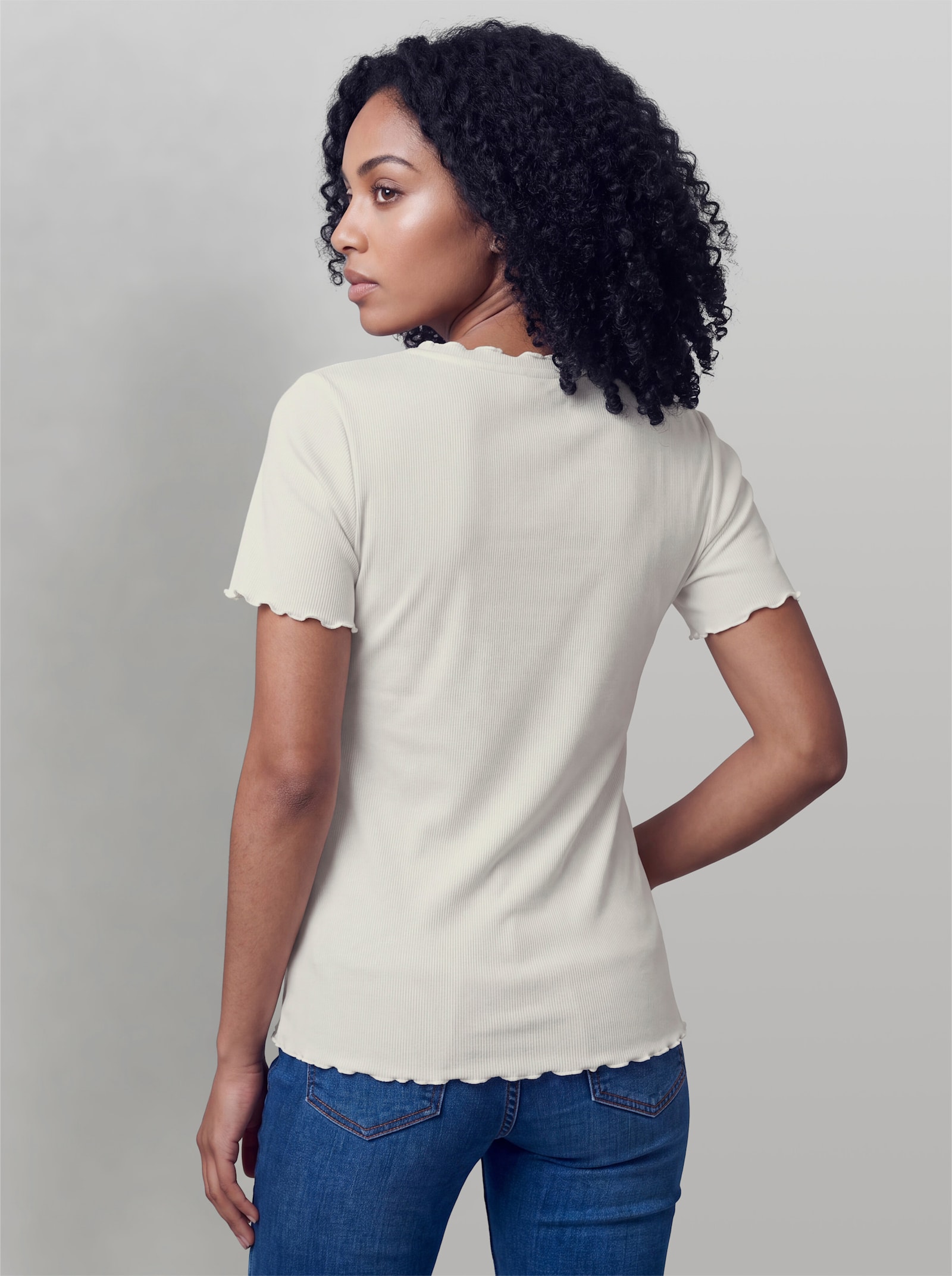heine Rippshirt mit Wellenkanten - ecru