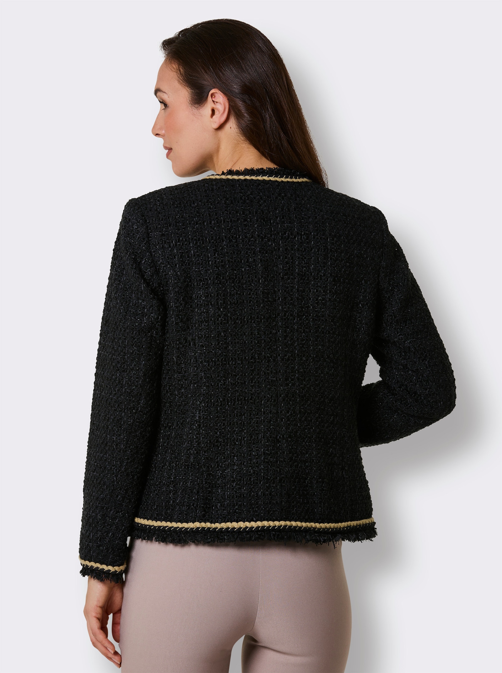 CREATION L PREMIUM Bouclé-Blazer mit Schulter-Postern - schwarz