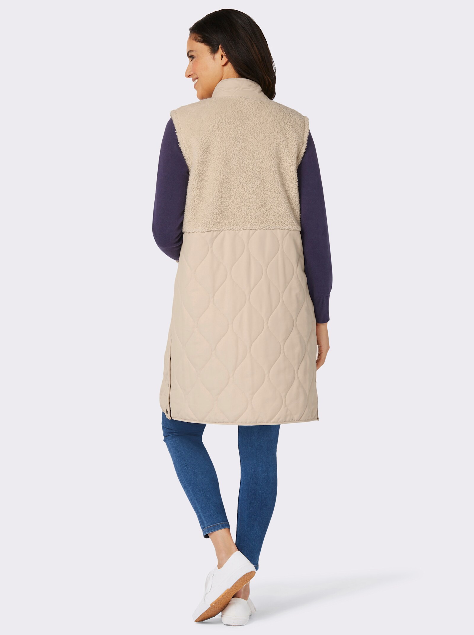 Lang vest met teddyfleece en watté - zand