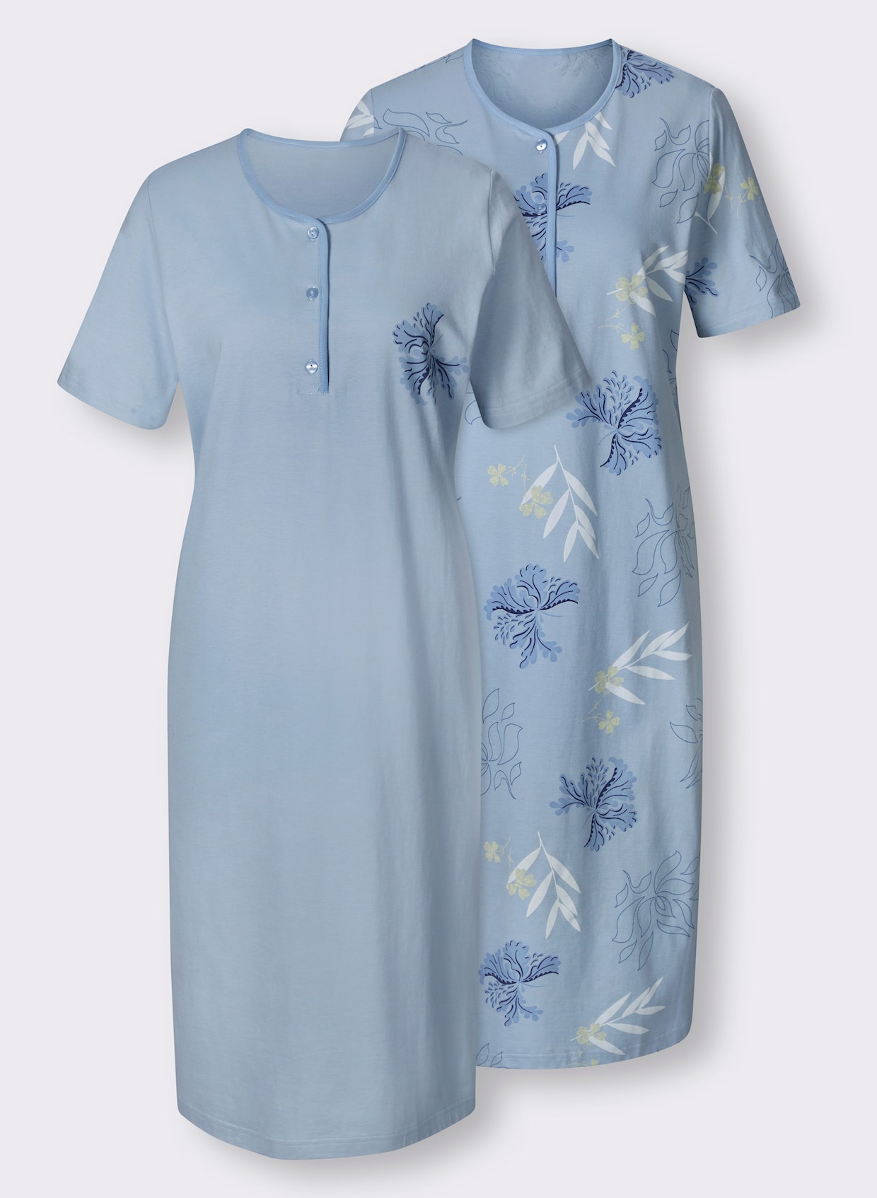 Ascafa Nachthemden met korte mouwen - lichtblauw + lichtblauw geprint