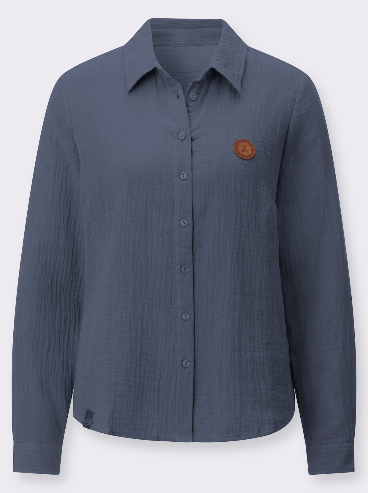 Baumwollbluse mit krempelbaren Ärmeln - rauchblau