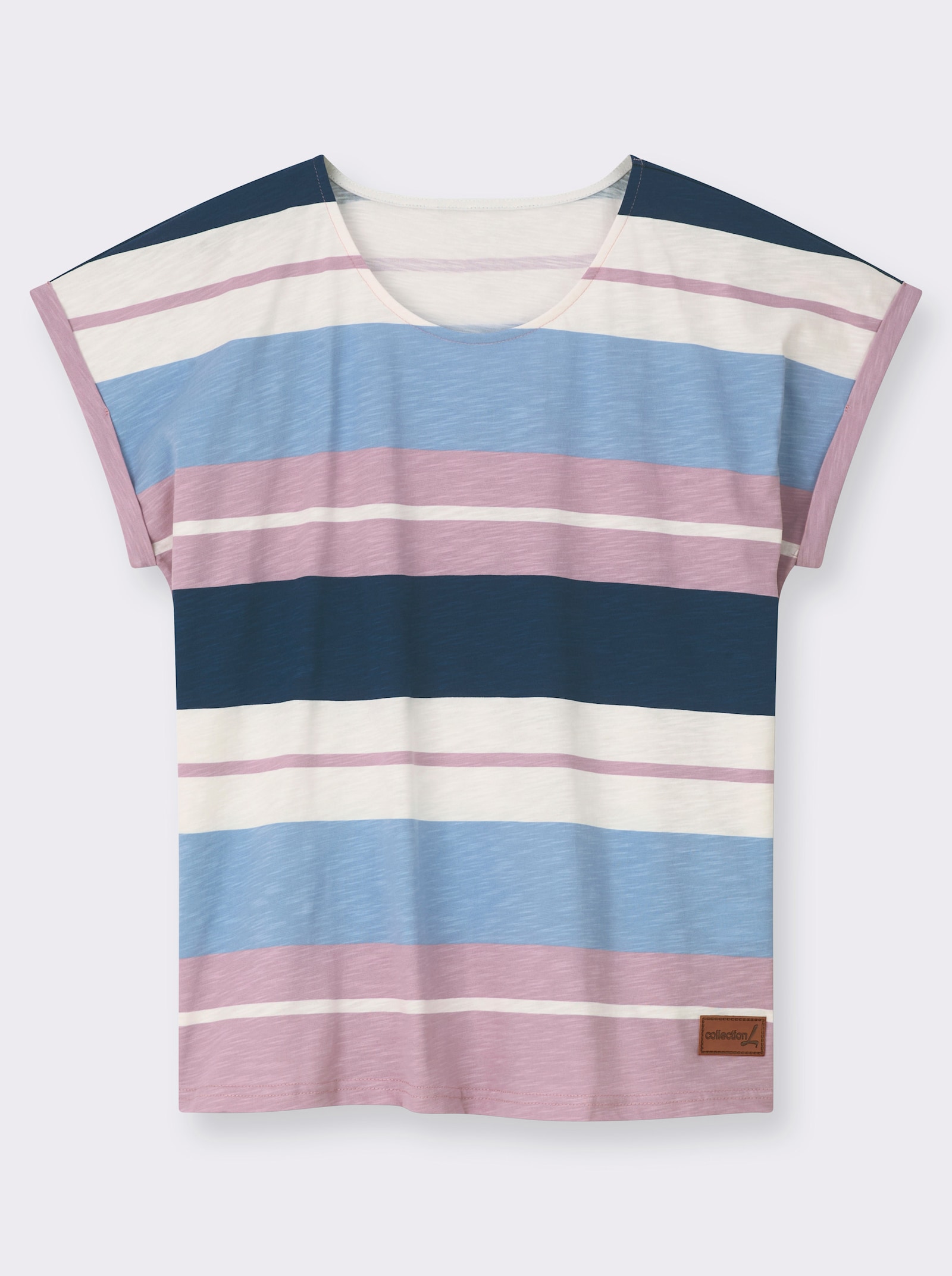 Print-Shirt aus reiner Baumwolle - mauve-dunkelblau-geringelt