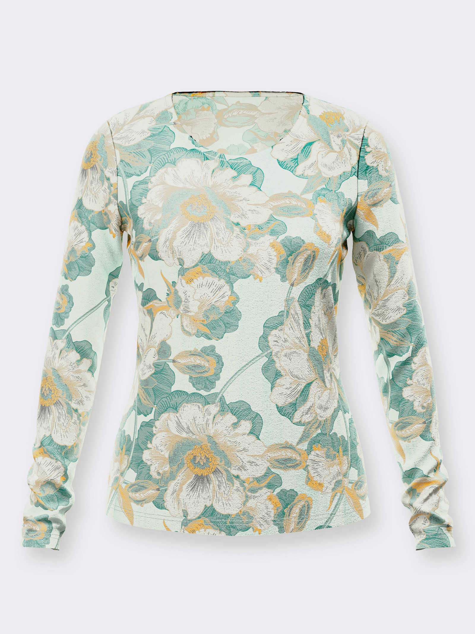 Langarmshirt im Blüten-Dessin - zartmint-salbei