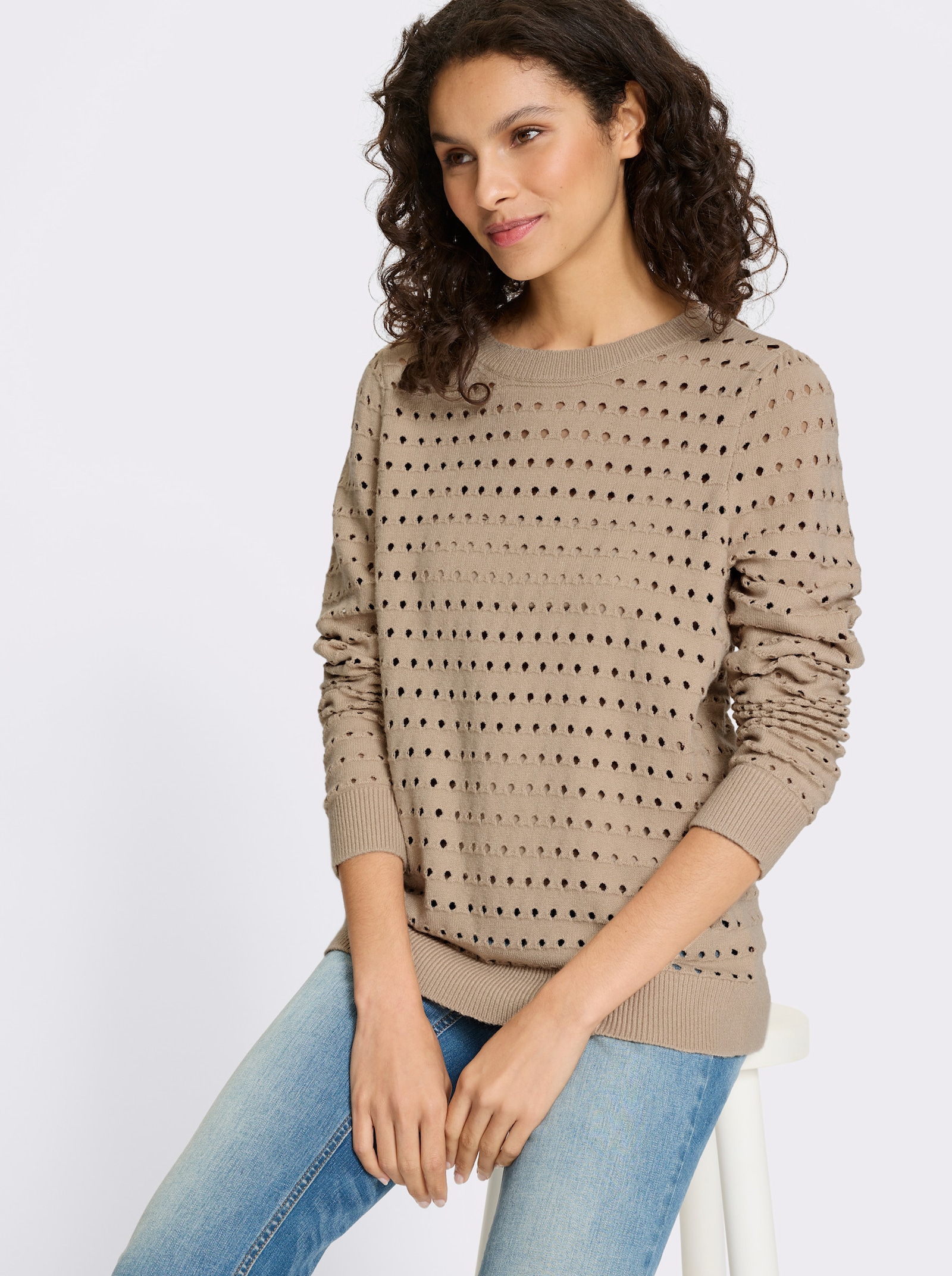 heine Feinstrickpullover mit Ajourmuster - beige