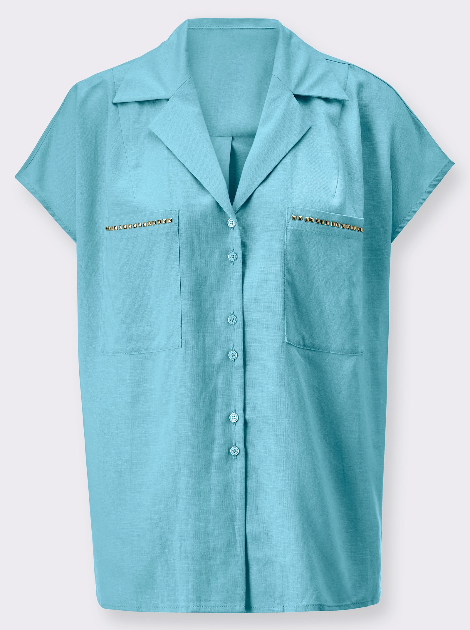 Kurzarmbluse mit Brusttaschen - aquamarin