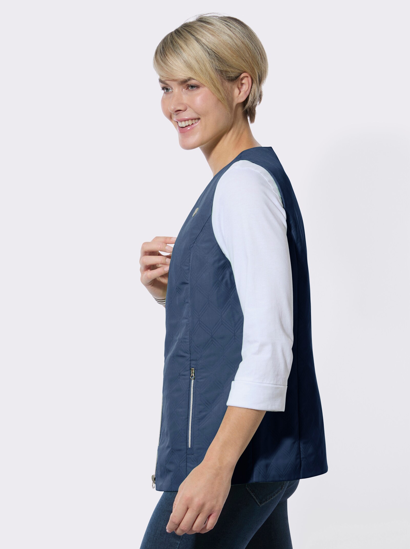 Steppweste mit Reißverschluss-Taschen - jeansblau