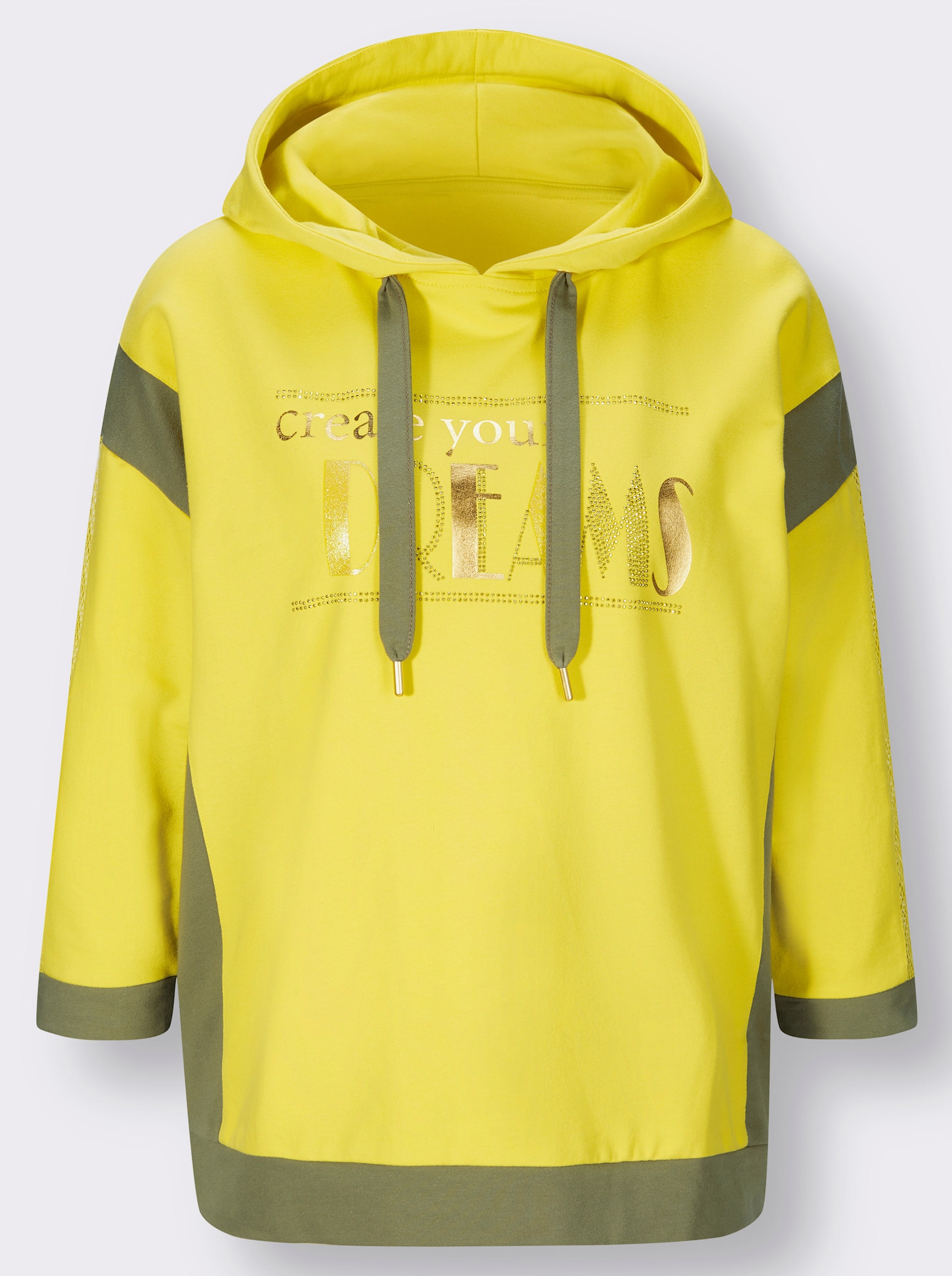 Kapuzensweatshirt mit Netz-Einsätzen - limone-goldfarben-bedruckt