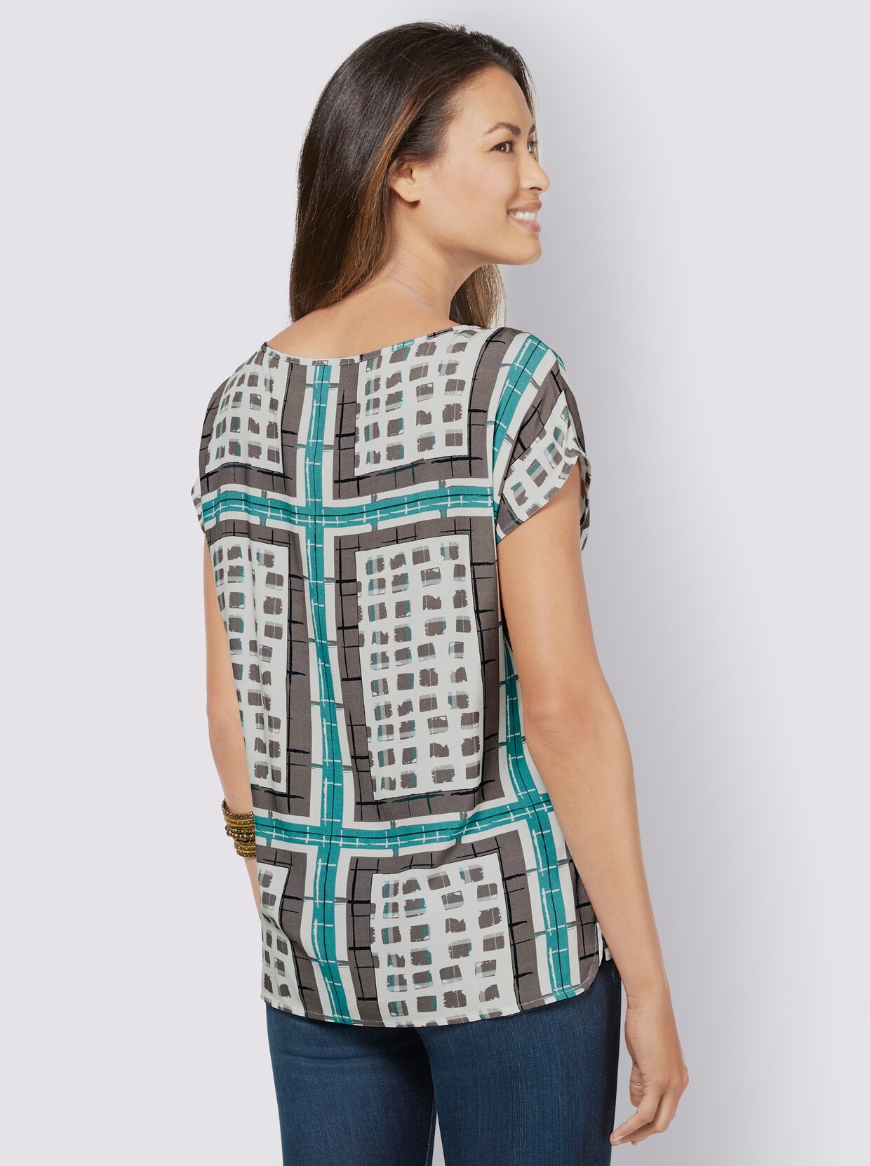Blouse met korte mouwen - taupe/salie bedrukt