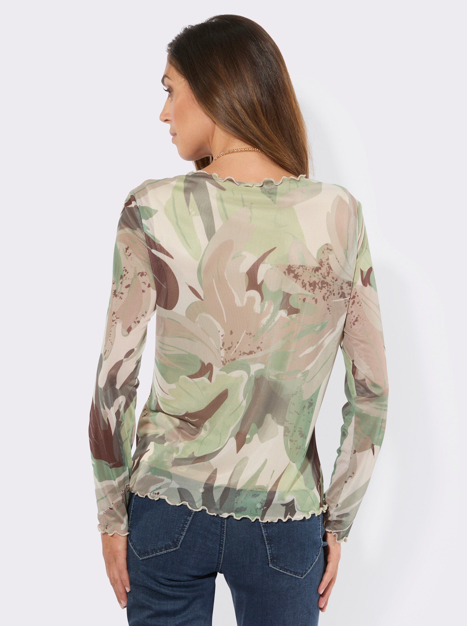 3/4-Arm-Shirt aus bedruckter Mesh-Qualität - pistazie-salbei-bedruckt
