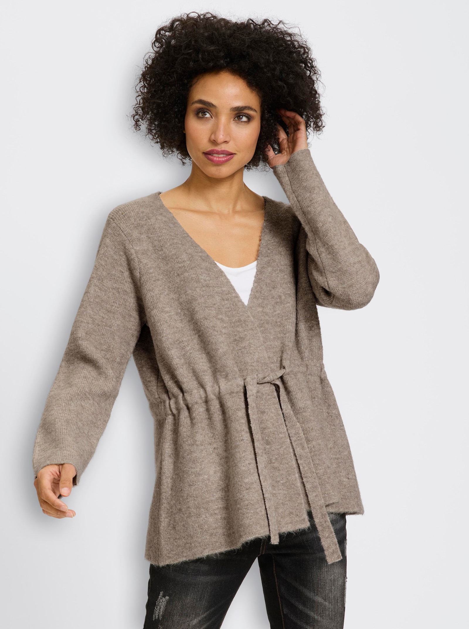 heine Vest met bindstrik - sesam gemêleerd