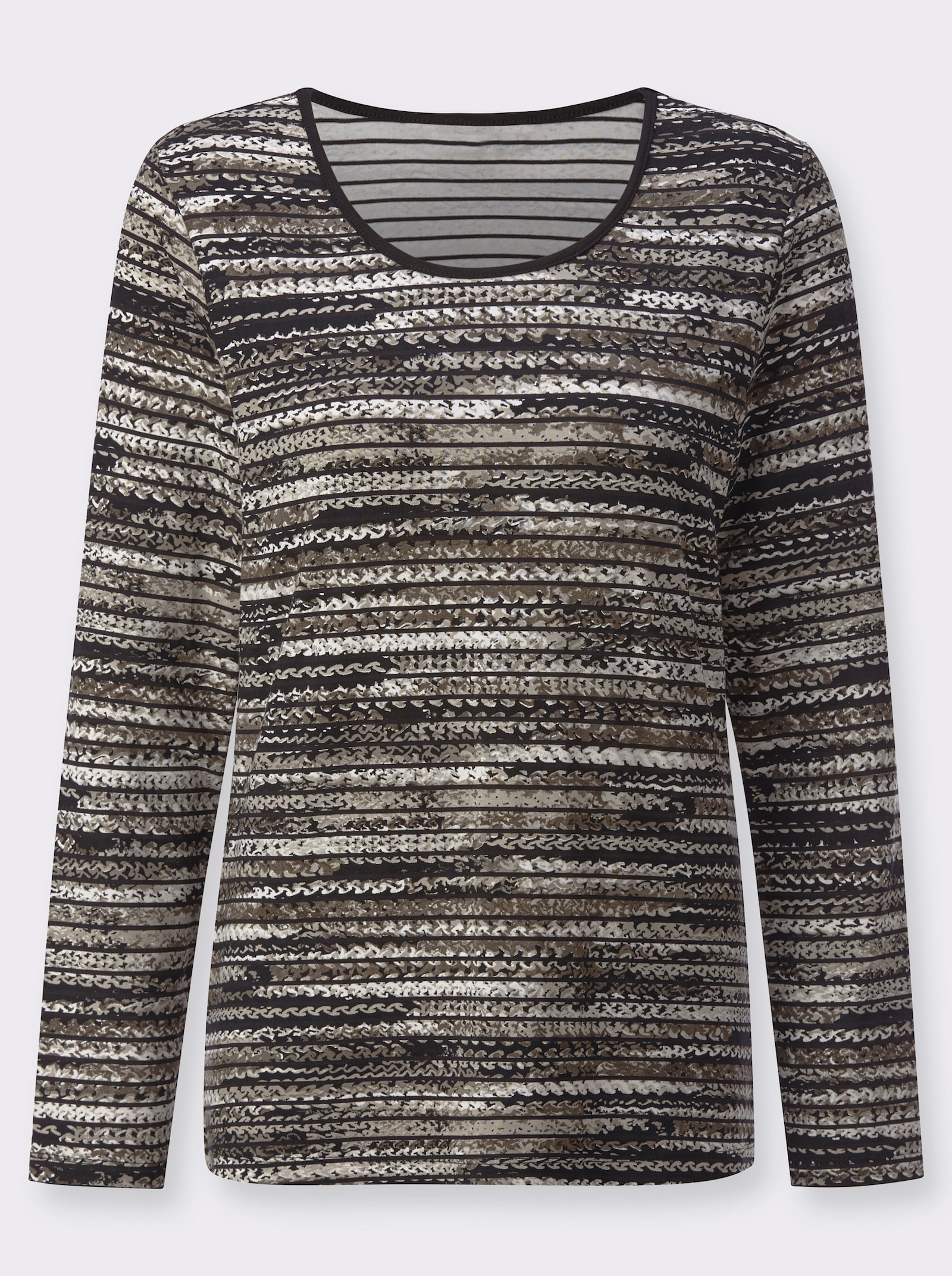 Langarmshirt mit Ringel-Muster - sesam-schwarz-bedruckt