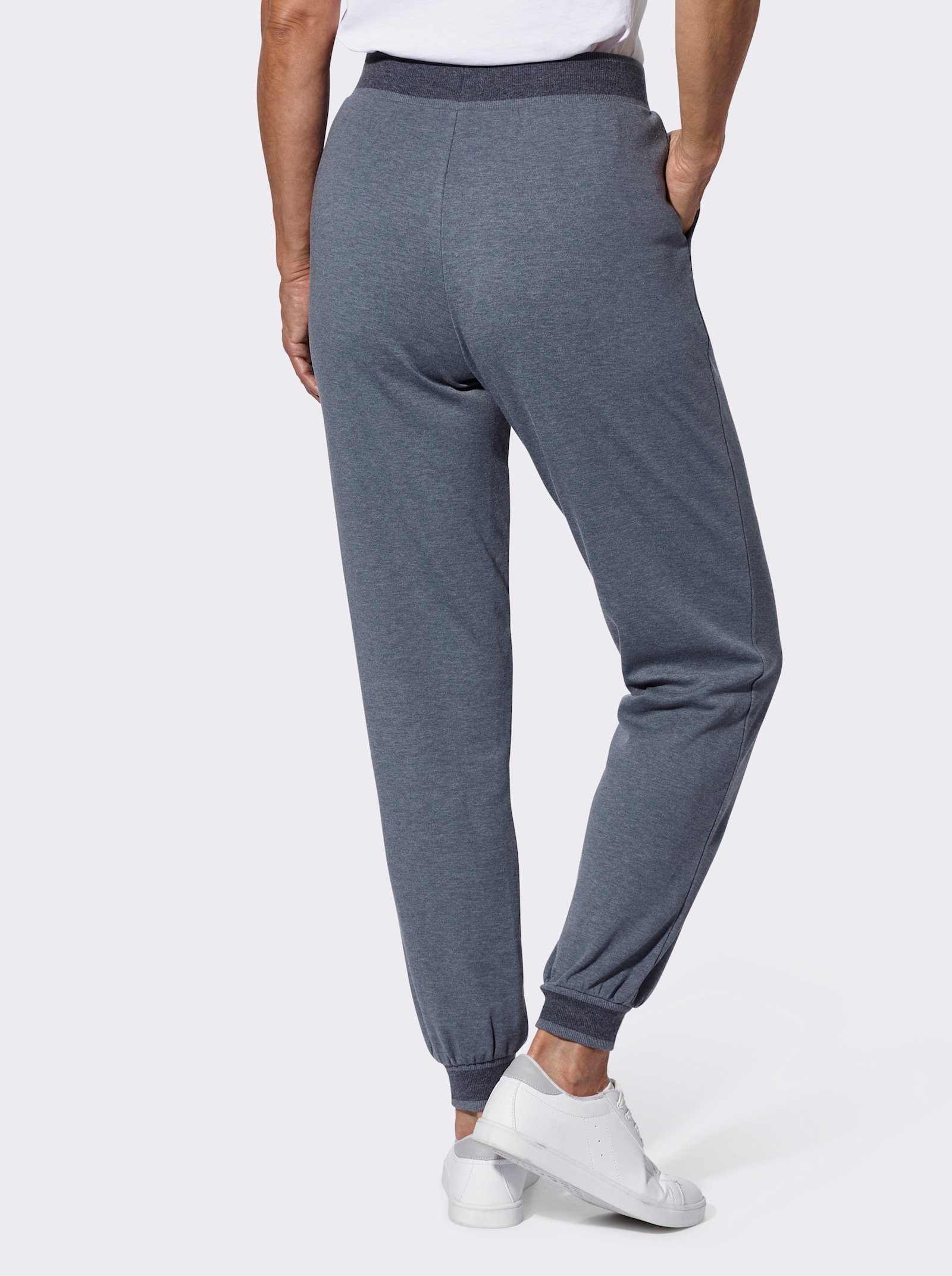 Freizeithose mit geripptem Dehnbund - rauchblau-meliert