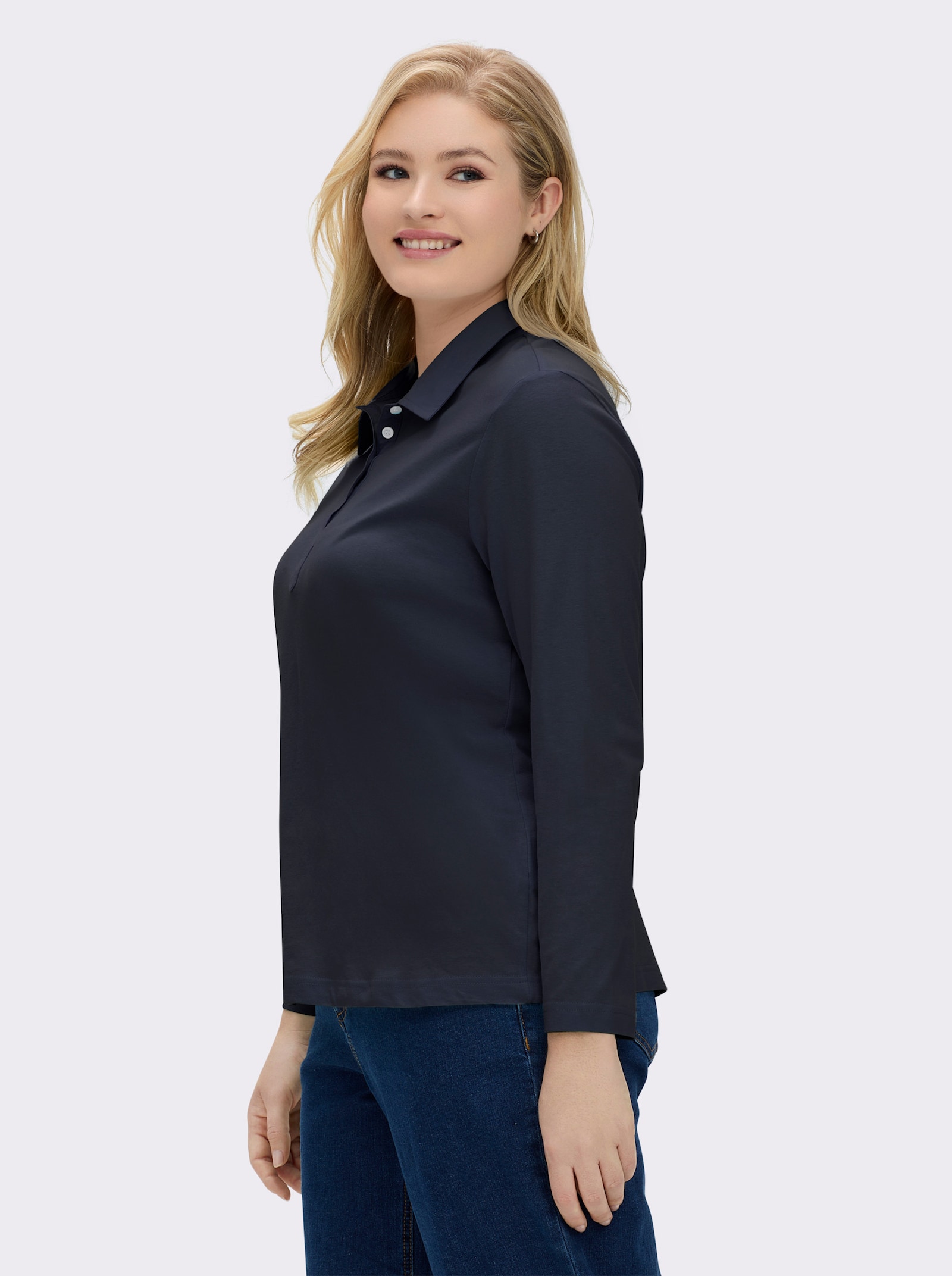 Langarm-Poloshirt in reiner Baumwoll-Qualität - marine