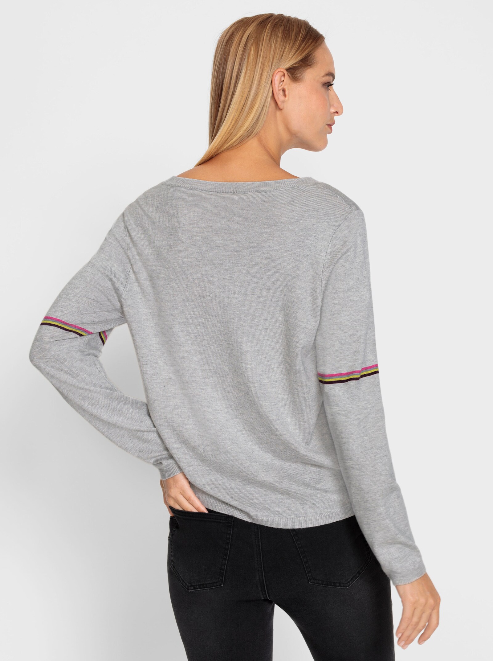 heine Pullover van fijntricot met opschrift - lichtgrijs gemêleerd