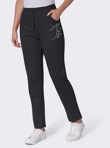 Freizeithose mit Ziersteinchen - schwarz