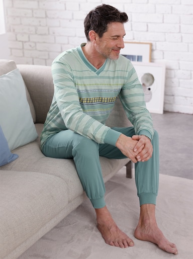 wäschepur men Schlafanzug - salbei-zartmint-bedruckt