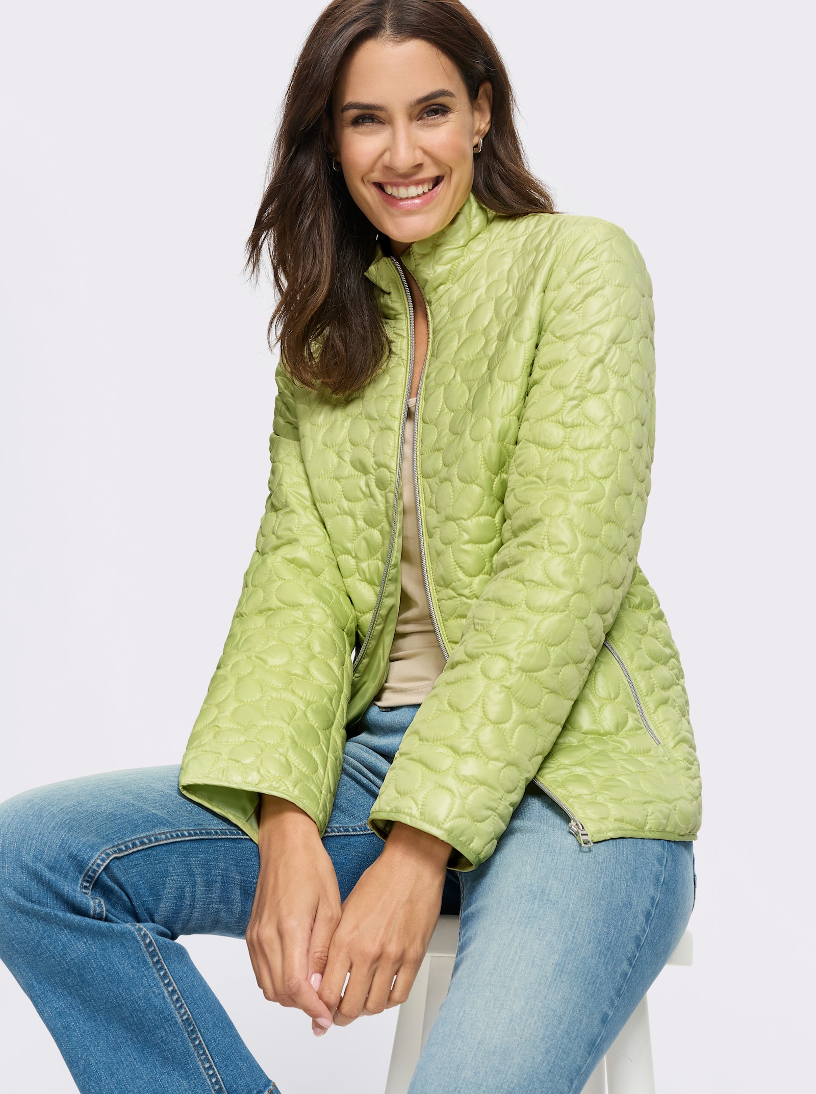 Steppjacke in Blüten-Steppung - pistazie