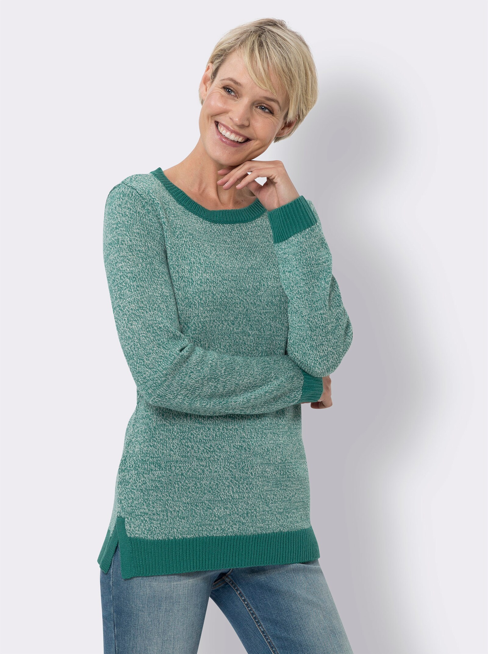Pullover met ronde hals in gemêleerde look - groen/champagne gemêleerd