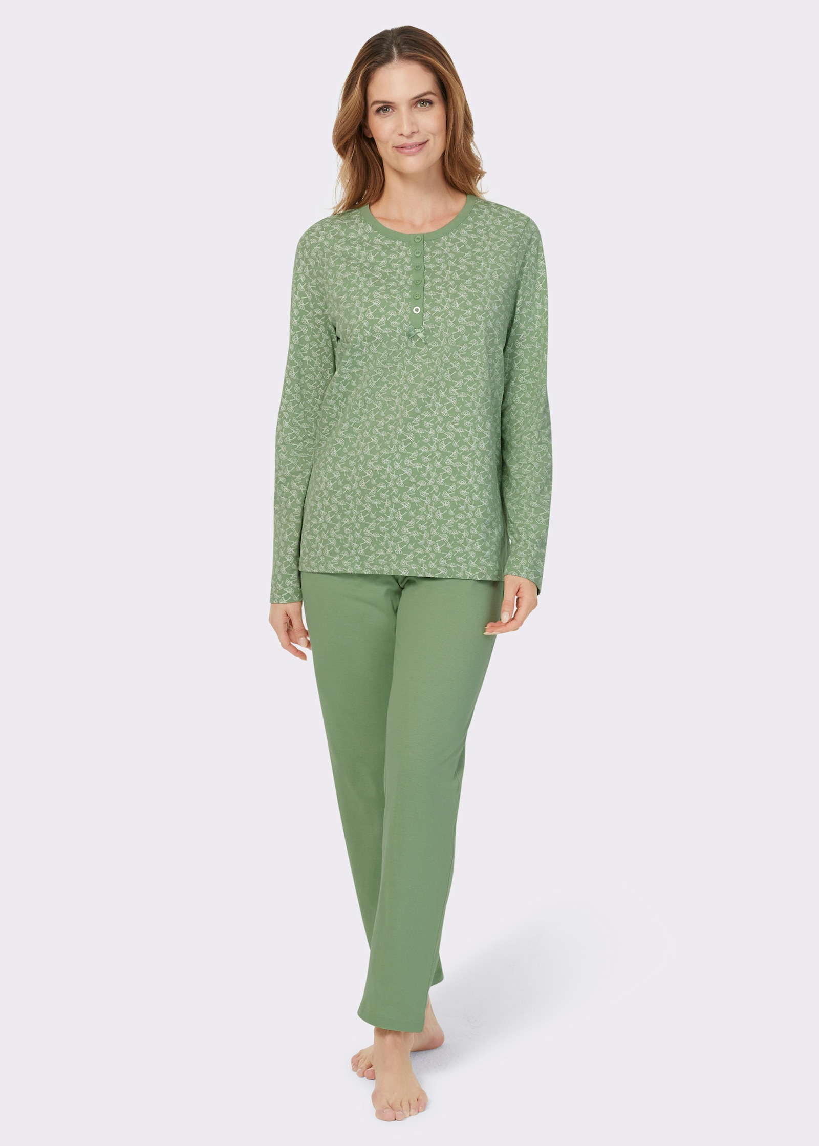 wäschepur Schlafanzug mit Blätterprint - eucalyptus-ecru-bedruckt