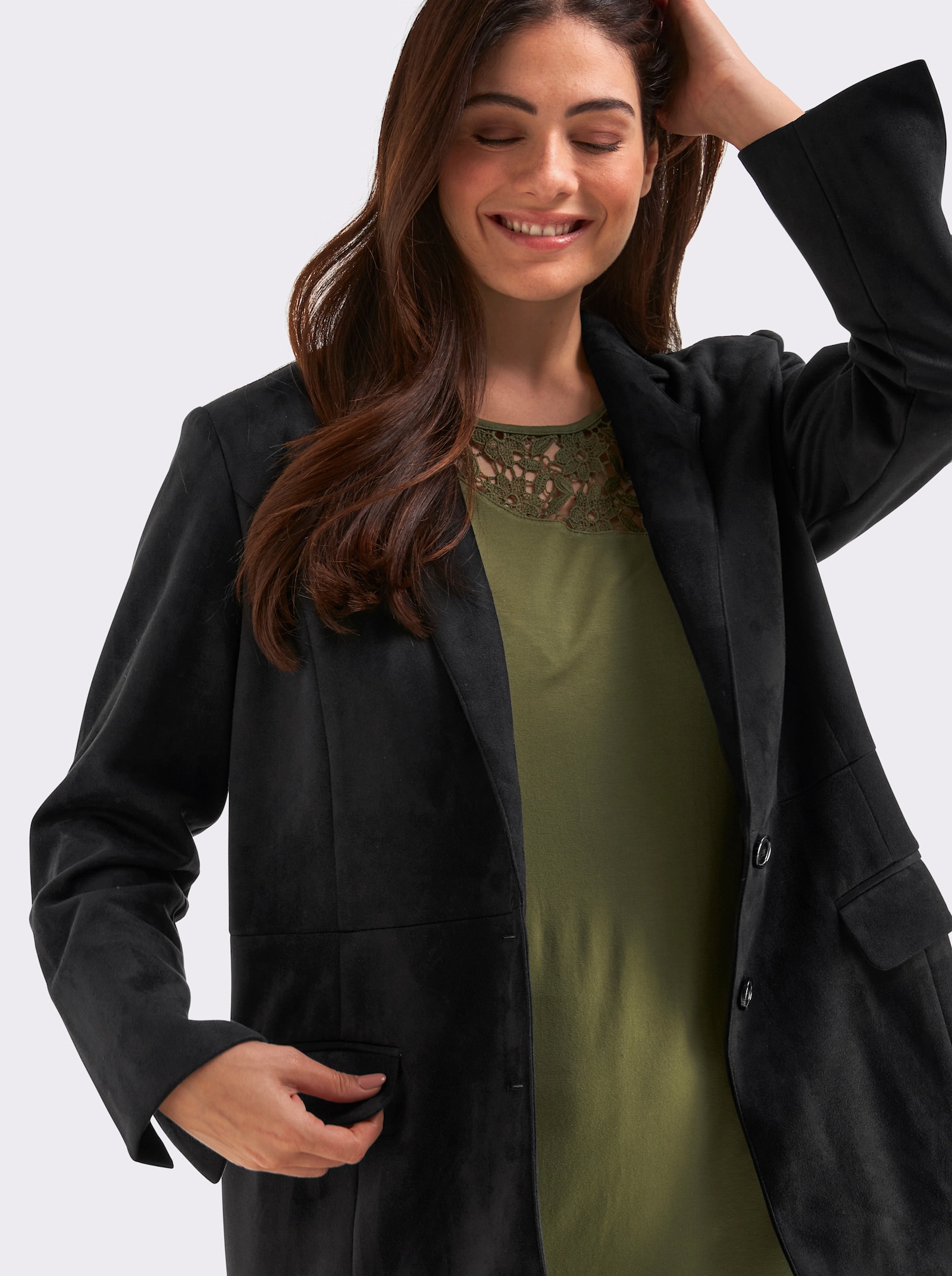 sheego Blazer in Veloursleder-Optik - schwarz