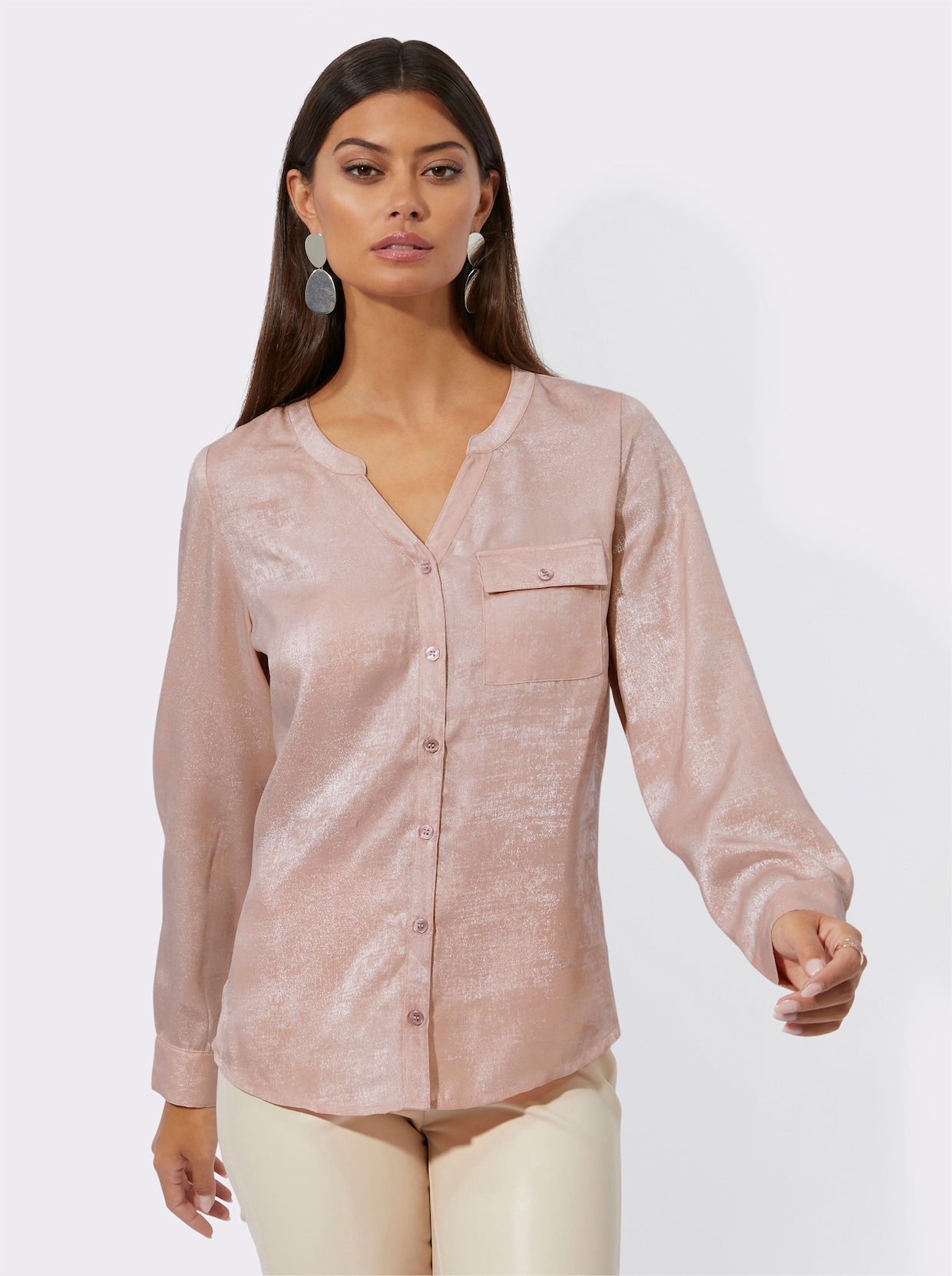 Blouse met lange mouwen - poudre/zilverkleurig bedrukt