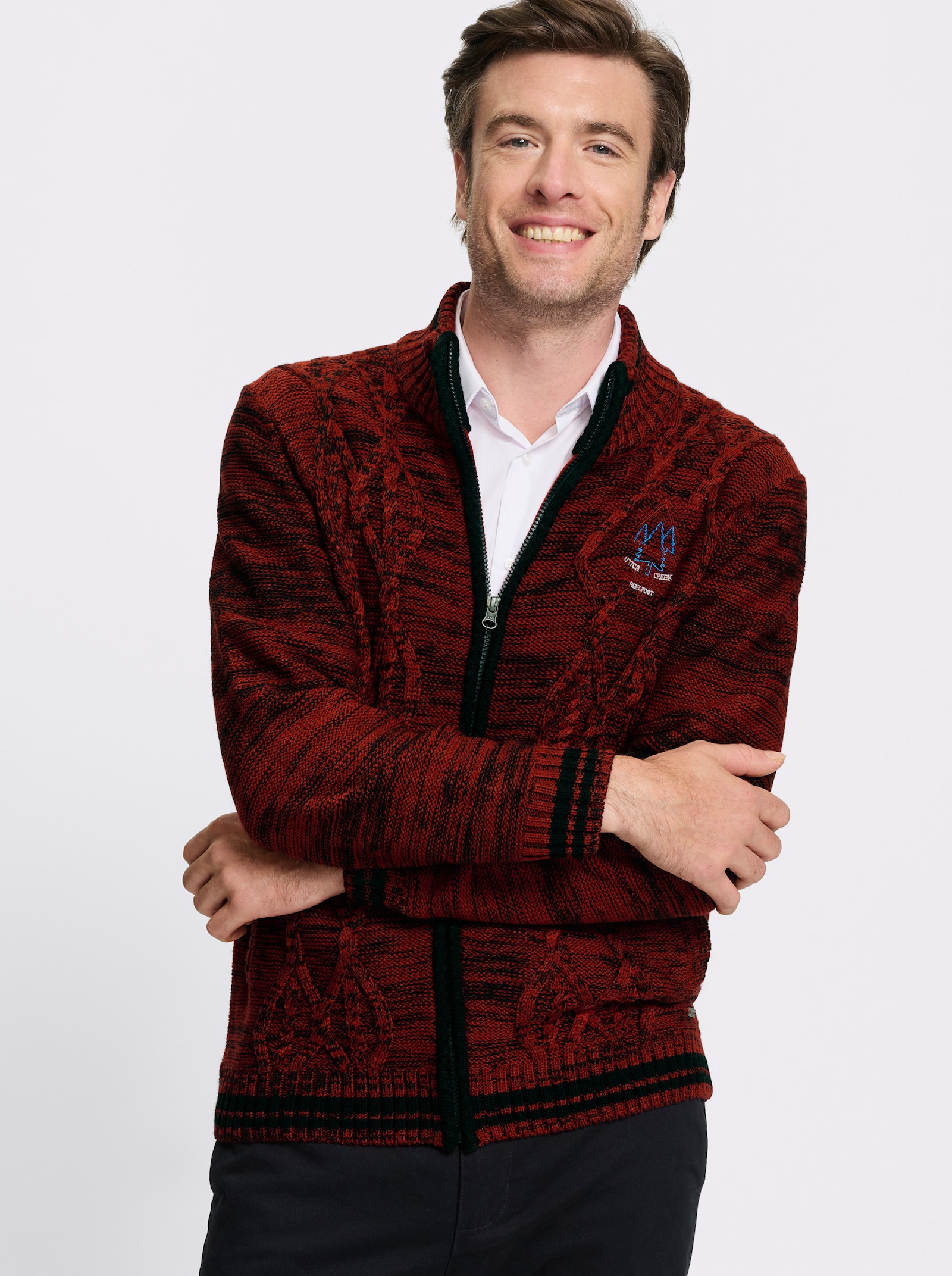 Marco Donati Strickjacke mit Reißverschluss - kirsche-schwarz-meliert