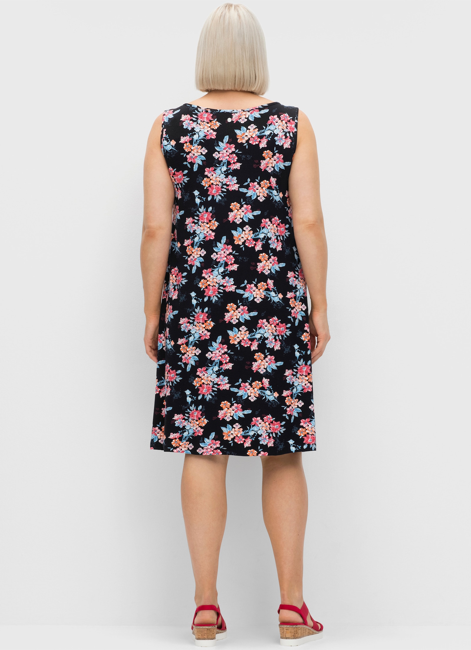 sheego Strandkleid mit Grafikprint - schwarz-bunt