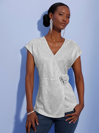 Longshirt aus duftigem Plissee - silberfarben