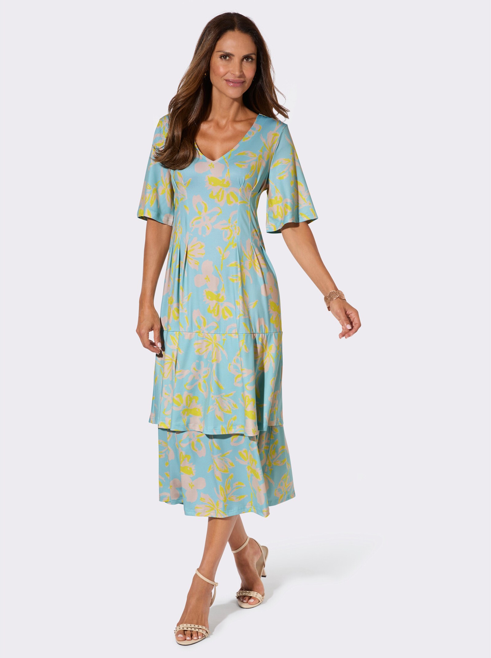 Jerseykleid mit Volants - mint-limone-bedruckt
