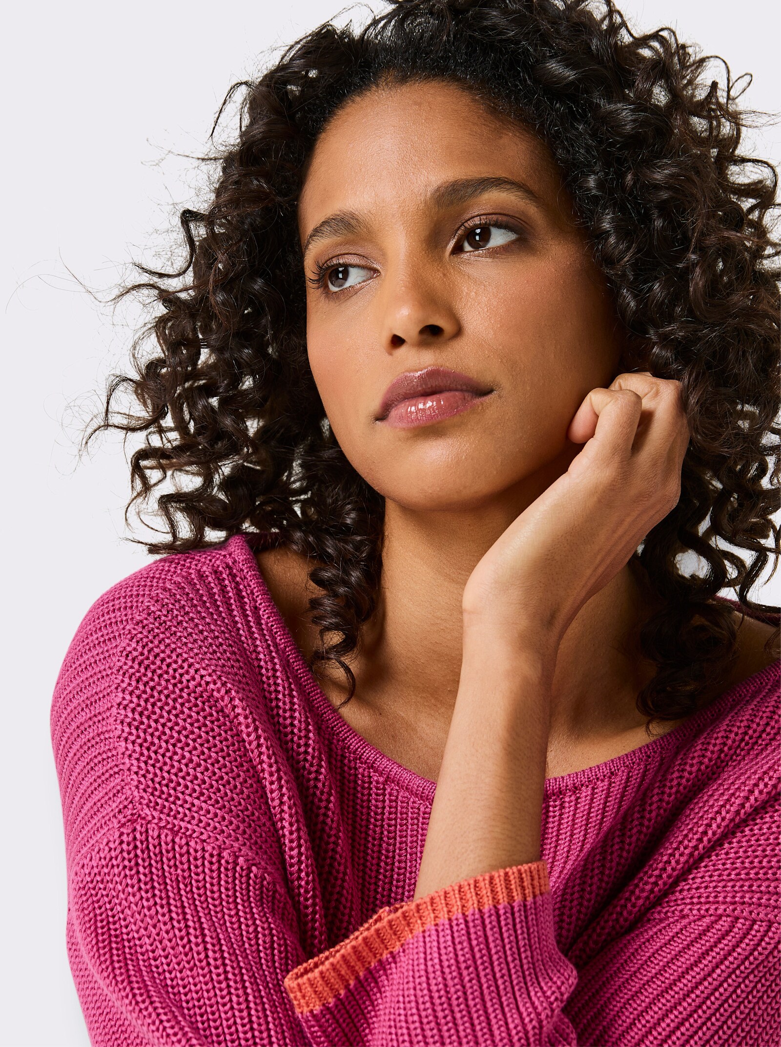 CREATION L PREMIUM 3/4 Arm-Pullover mit Kontrastkanten - fuchsia