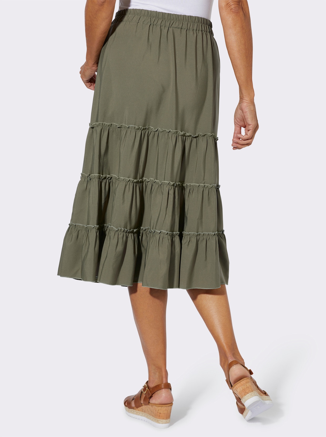 Stufenrock mit Rüschen-Verzierung - khaki