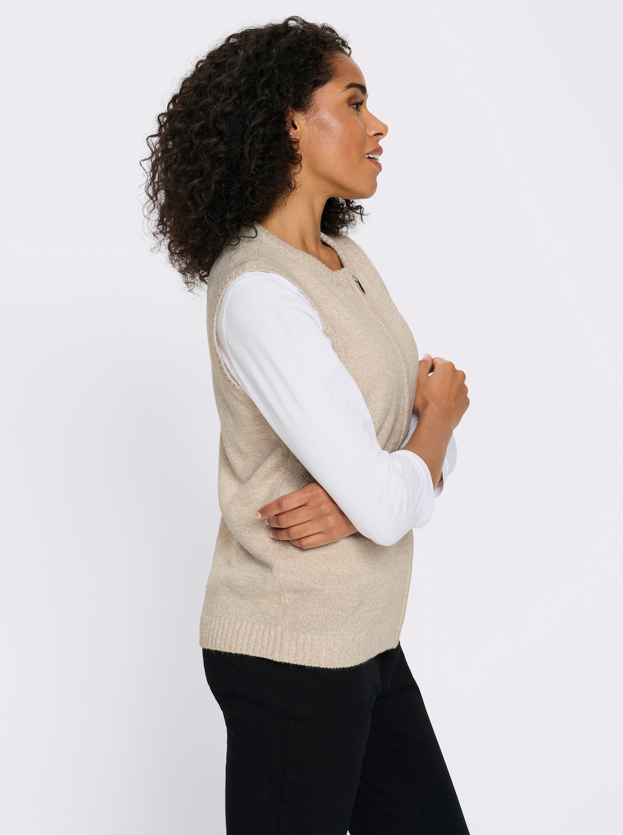 Strickweste aus Melange-Garn - sesam-ecru-meliert