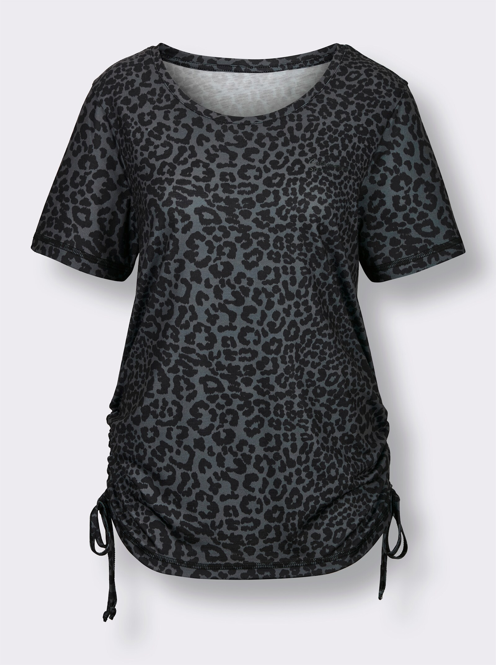 Catamaran Sports Funktionsshirt mit seitlicher Raffung - anthrazit-schwarz-bedruckt