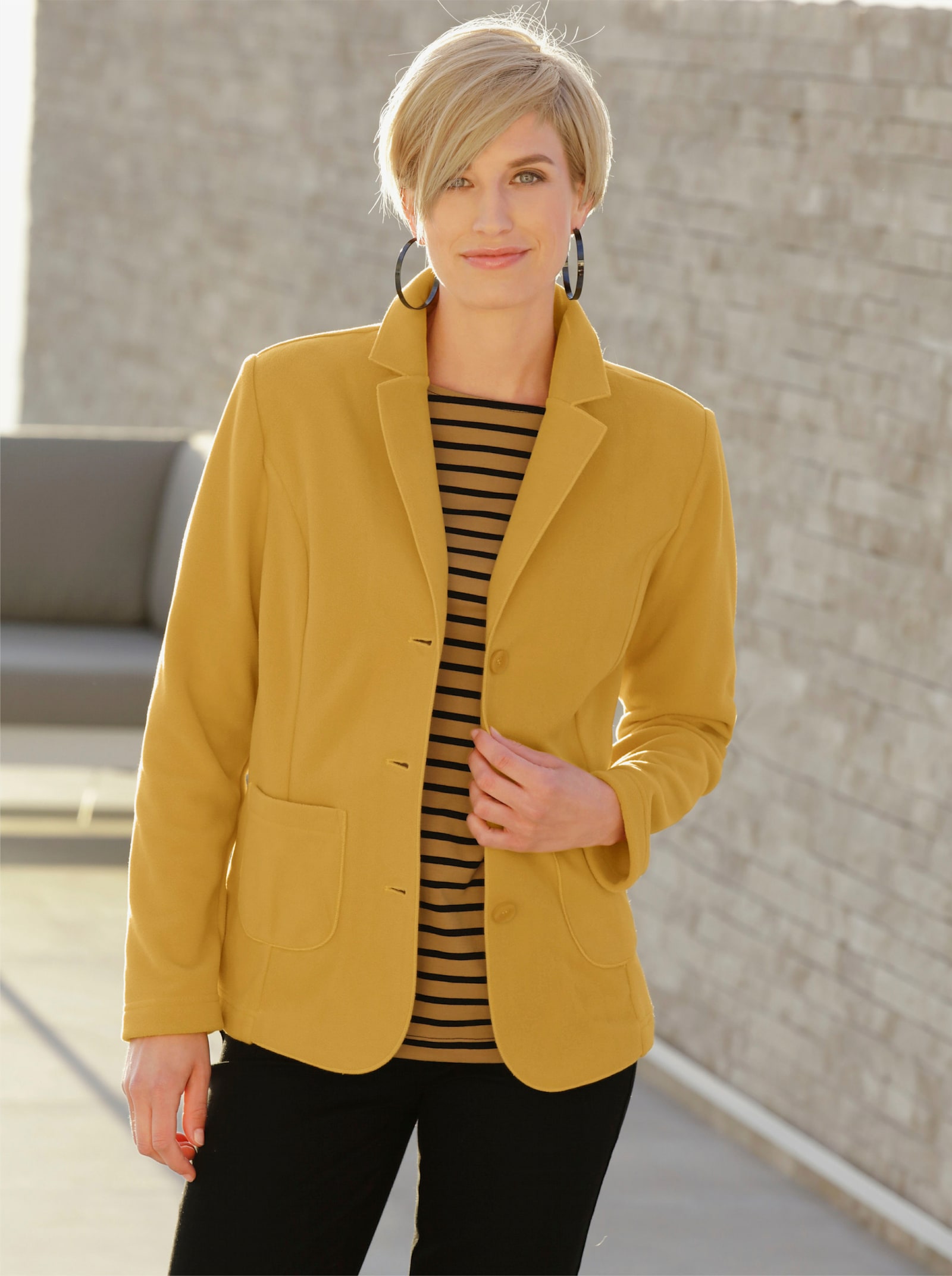 Fleecejacke in Blazer-Form - curry