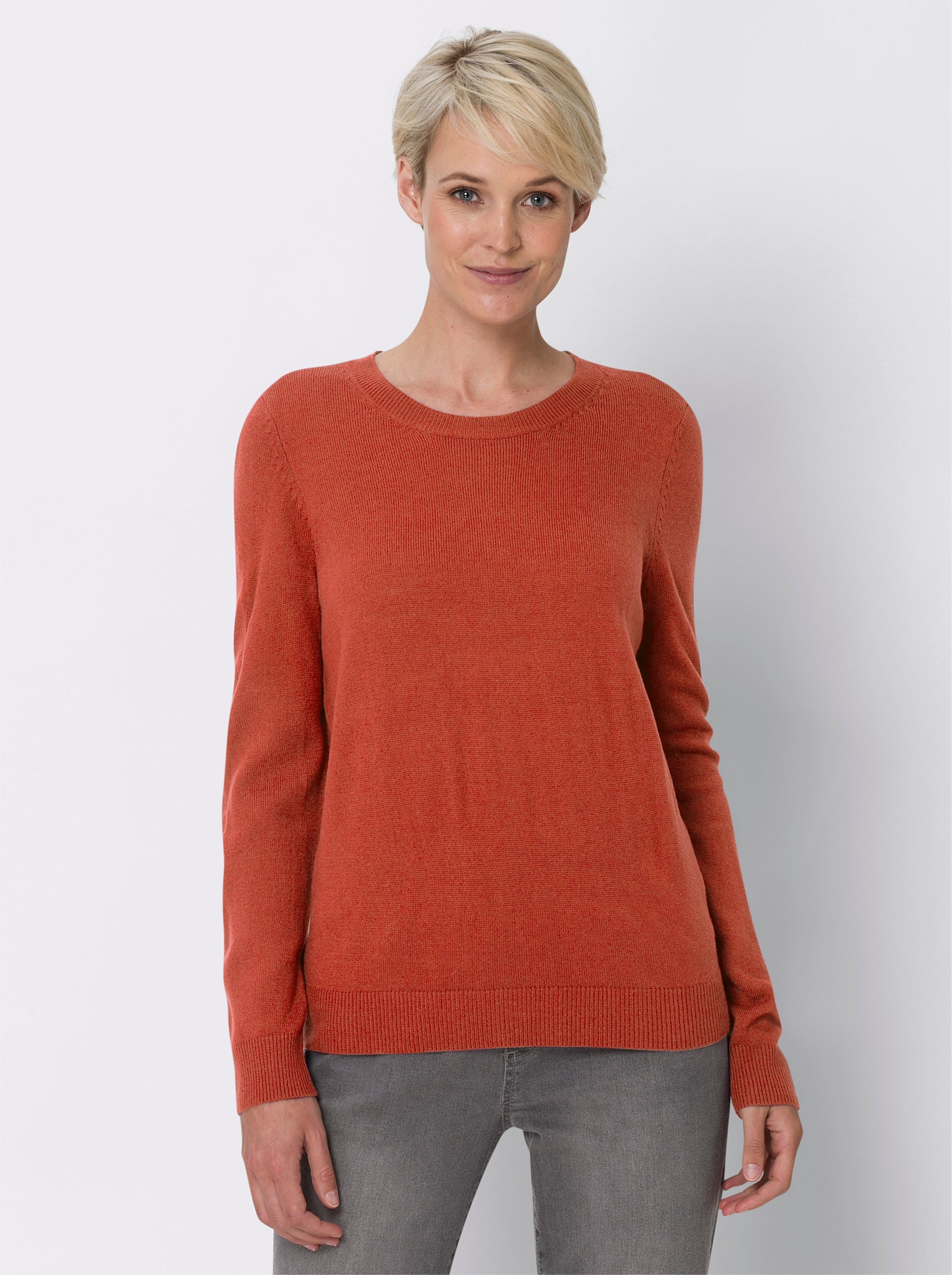 Rundhalspullover in Form gestrickt, wärmend - terra