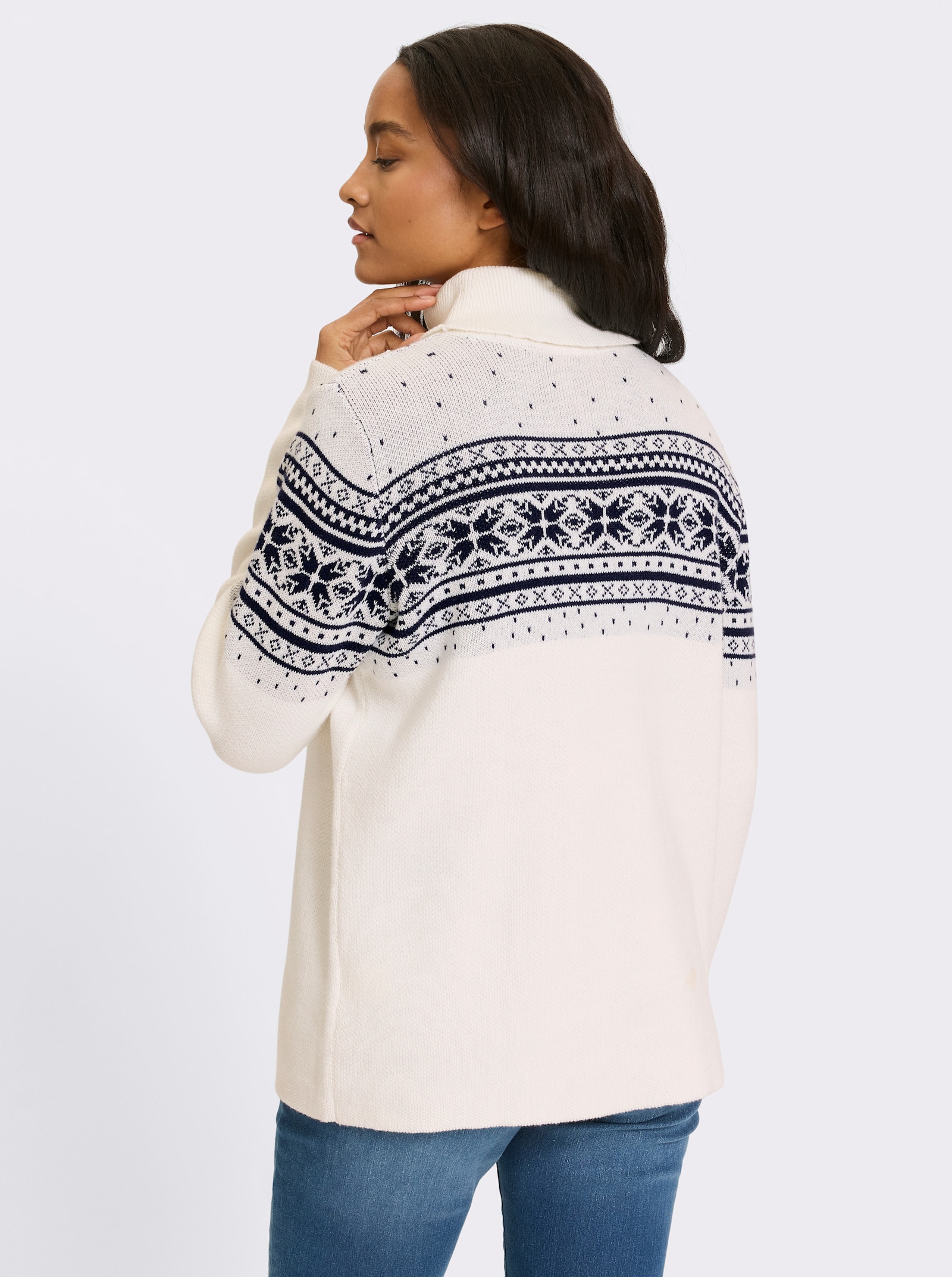 heine Jacquard-Pullover mit Norweger-Muster - ecru-marine-gemustert