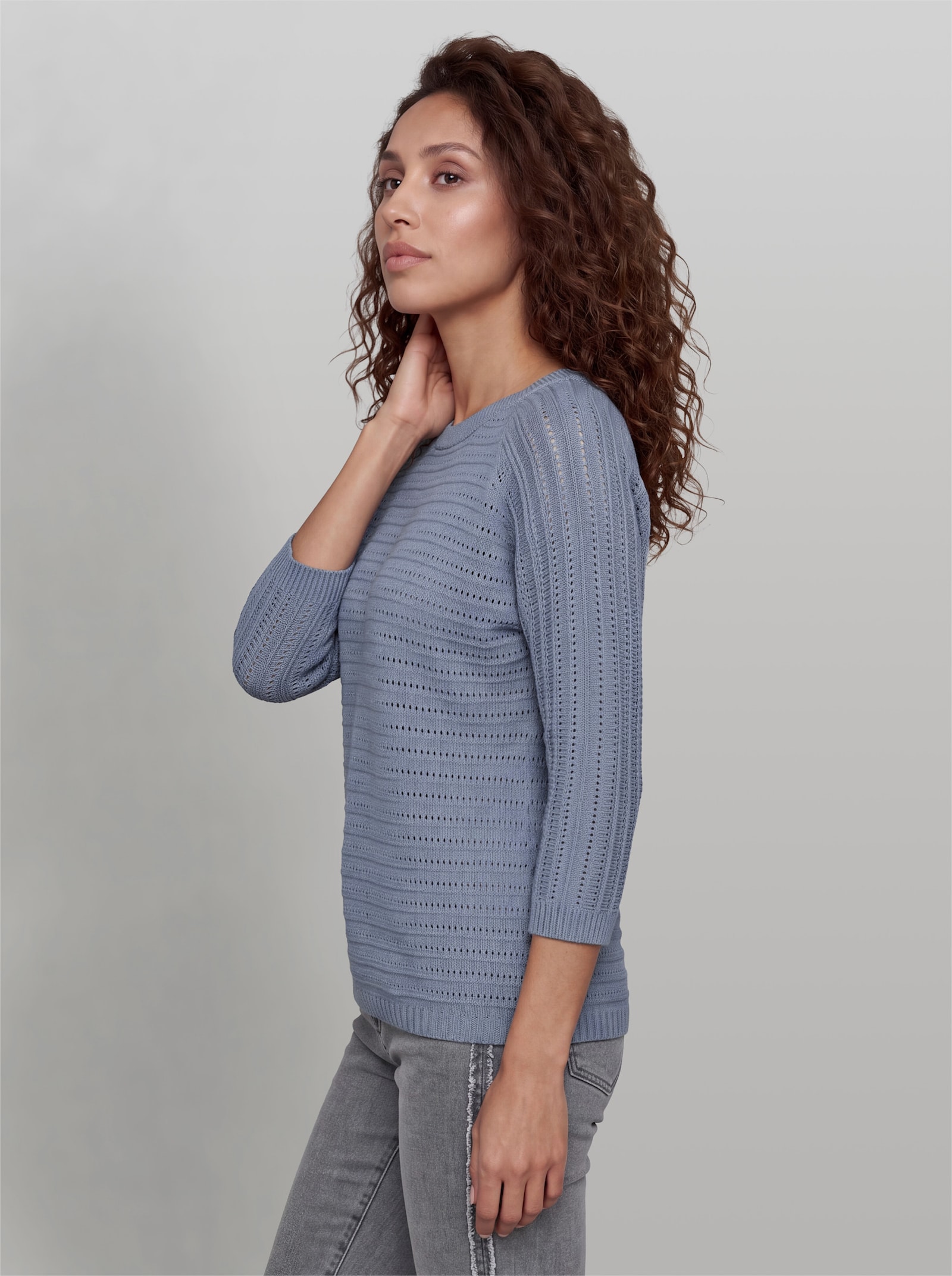 heine Ajourpullover mit V-Ausschnitt - taubenblau