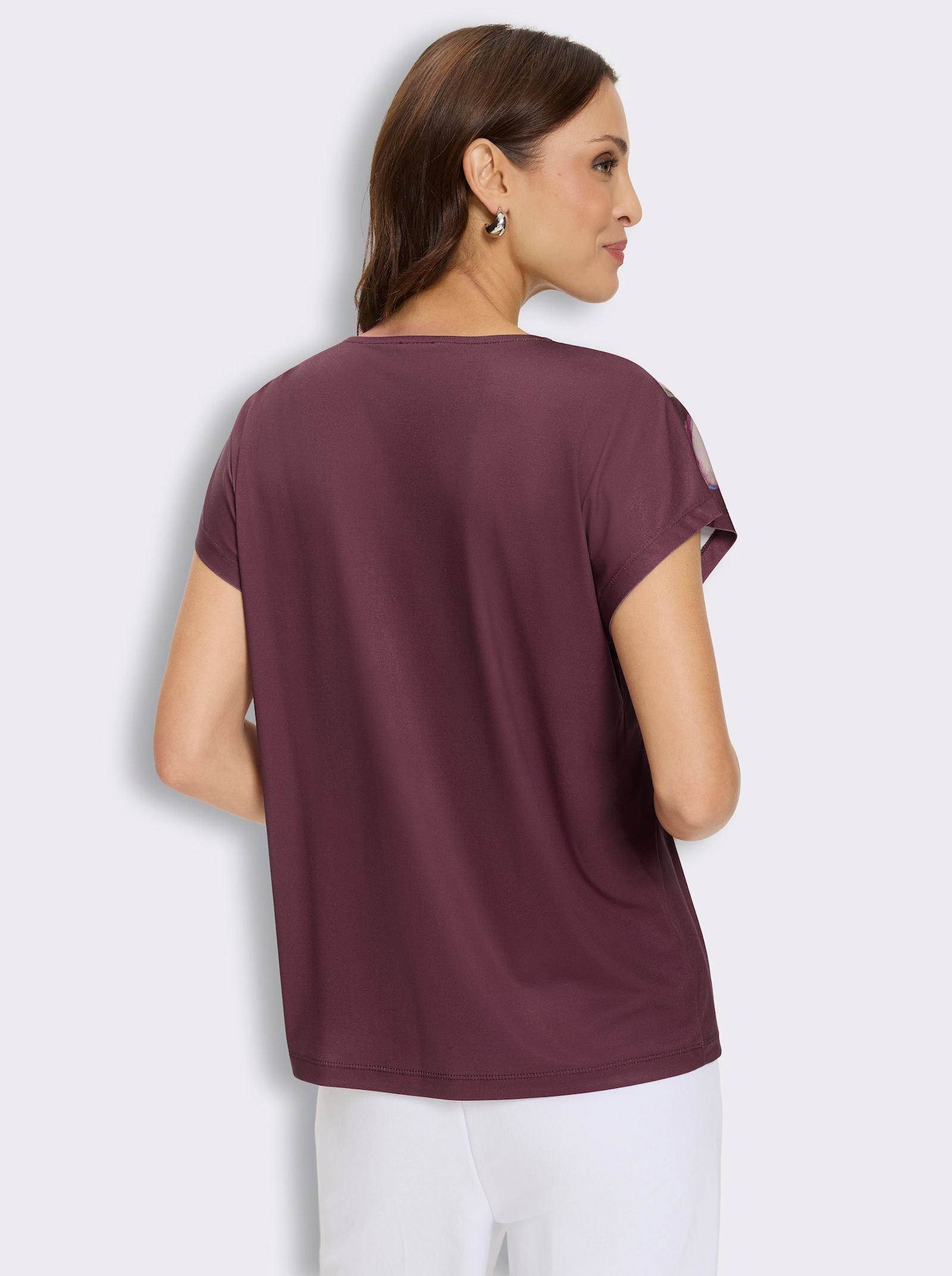 Print-Shirt mit überschnittenen Schultern - burgund