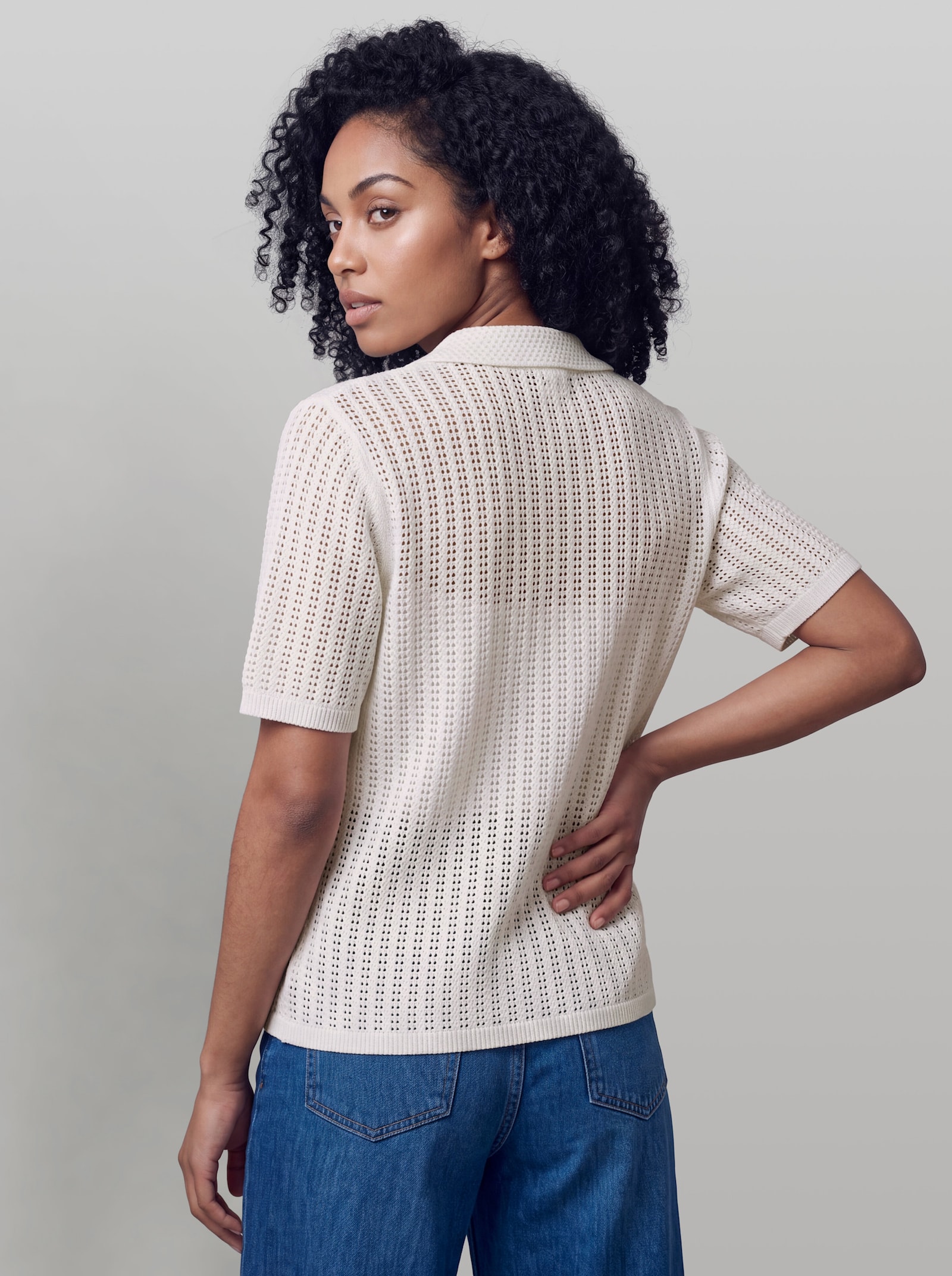 heine Ajourstrickjacke mit Hemdkragen - ecru