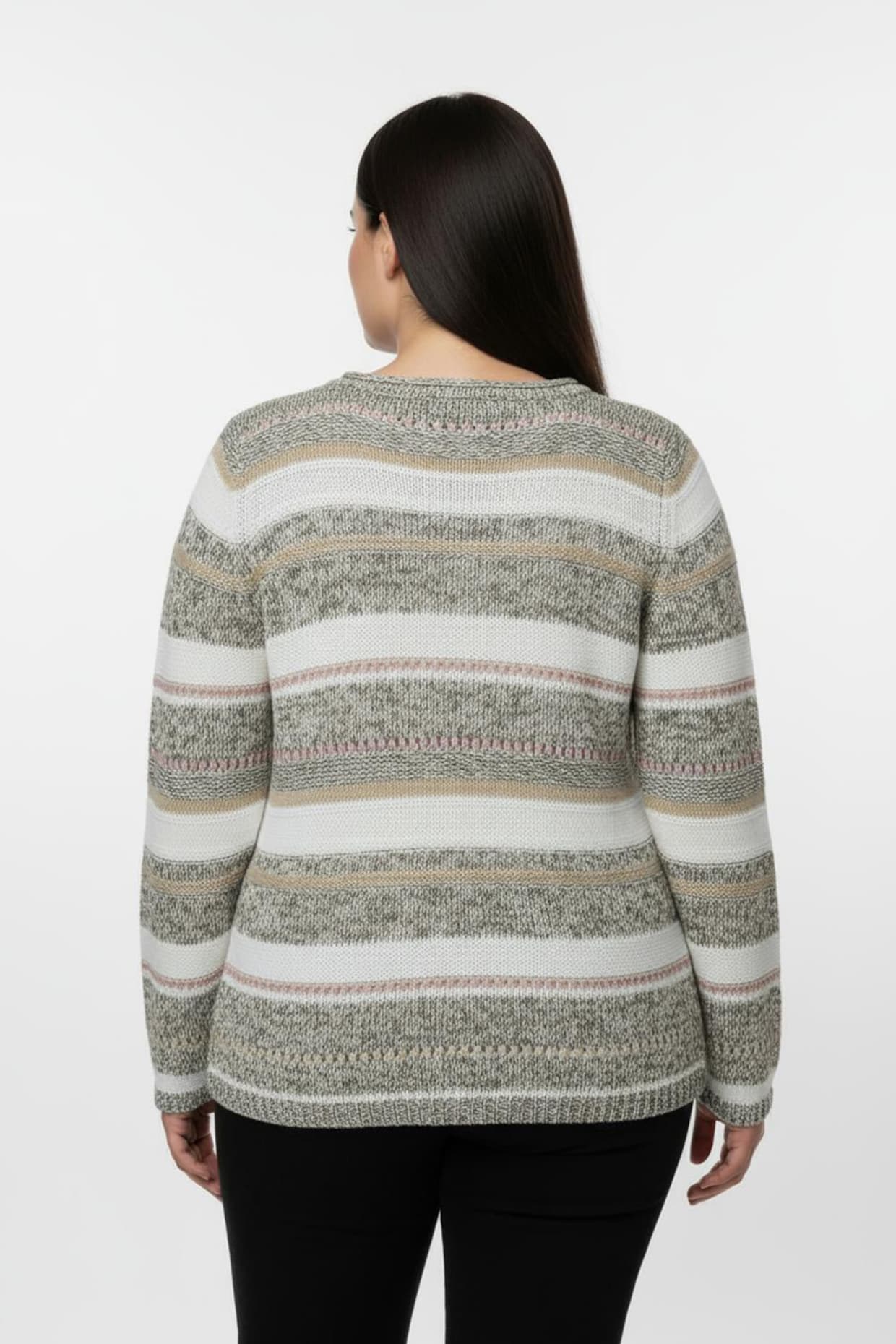 Strickpullover mit Streifen-Muster - grün-ecru-gestreift